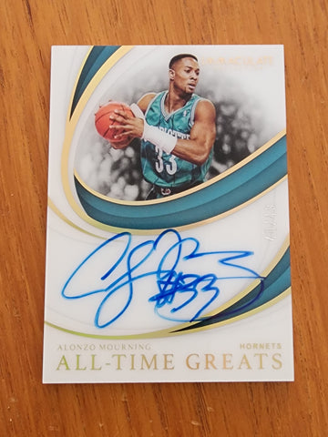 2018-2019 Panini Immaculate Collection Basketball All Time Greats Alonzo Mourning Hornets signature card 40/49