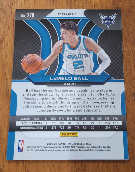 20-21 Panini Prizm NBA Rookie Card Lamelo Ball Rookie Red Cracked Ice Charlotte Hornets #278