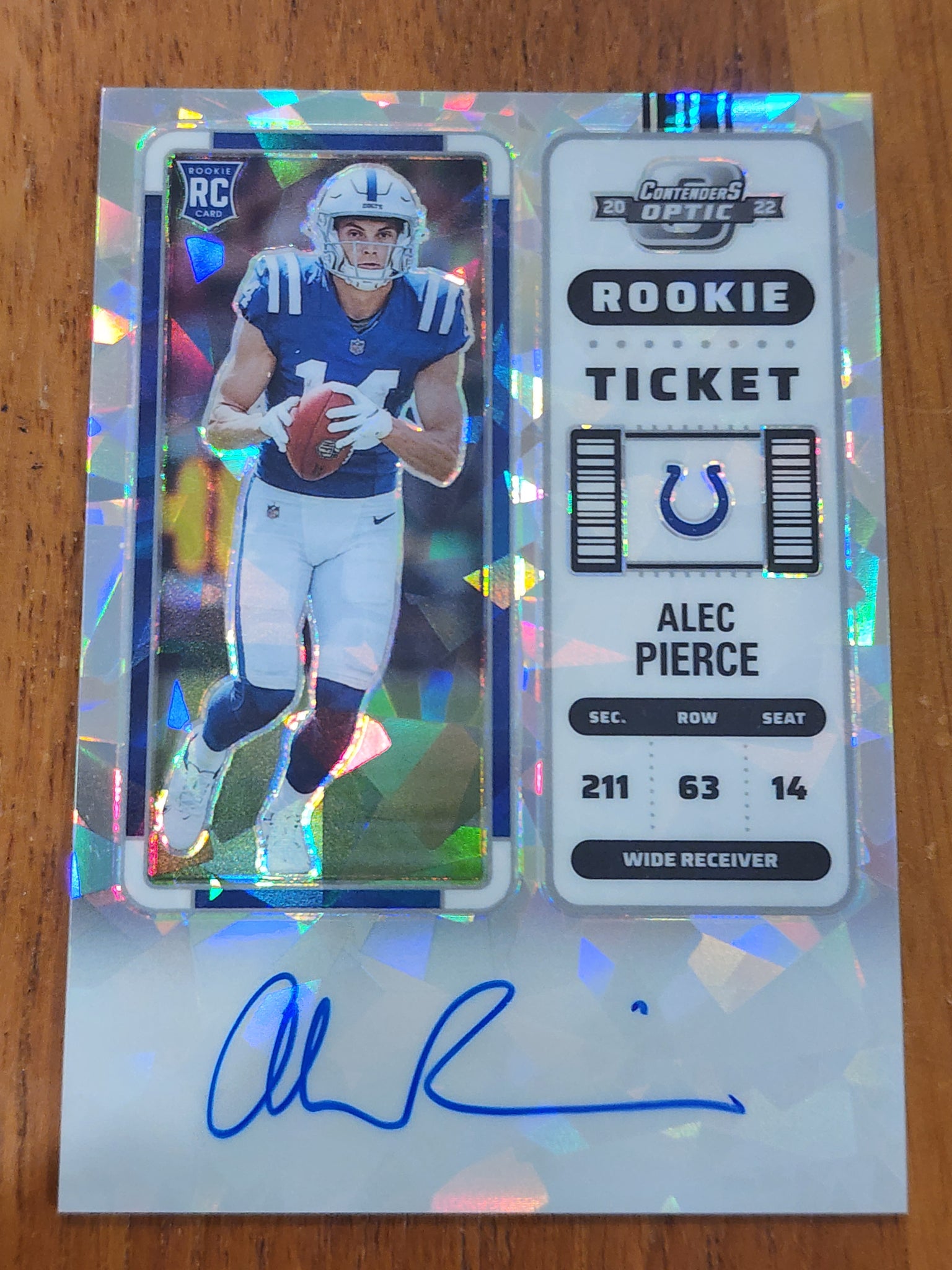 2022 Panini Contenders Optic Alec Pierce Rookie Ticket Auto Cracked Ice Prizm 19/22