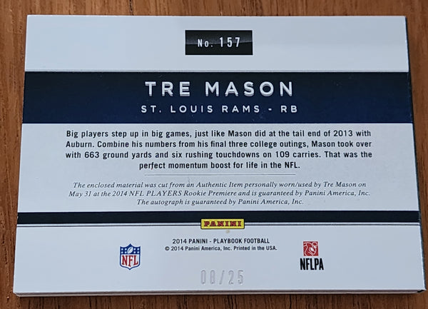 2014 PANINI PLAYBOOK TRE MASON RC AUTO LOGO PATCH 08/25