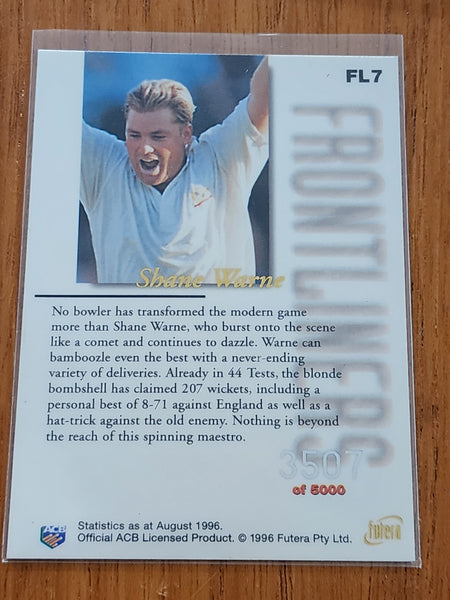 SHANE WARNE 1996 Futera Cricket Card Insert AUSTRALIA #FL7 3507/5000