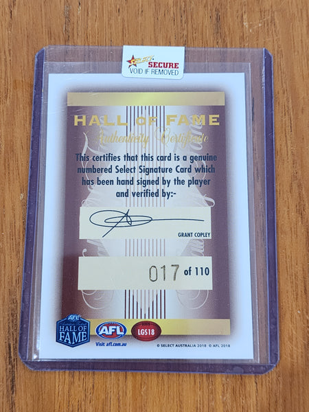 2018 AFL Select Hall Of Fame Legend Signature Card Tony Lockett 17/110 LGS18