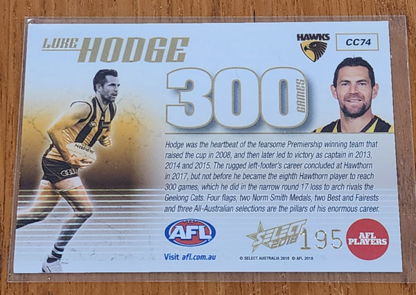 2018 AFL Select 300 games Luke Hodge Hawthorn CC74 #185
