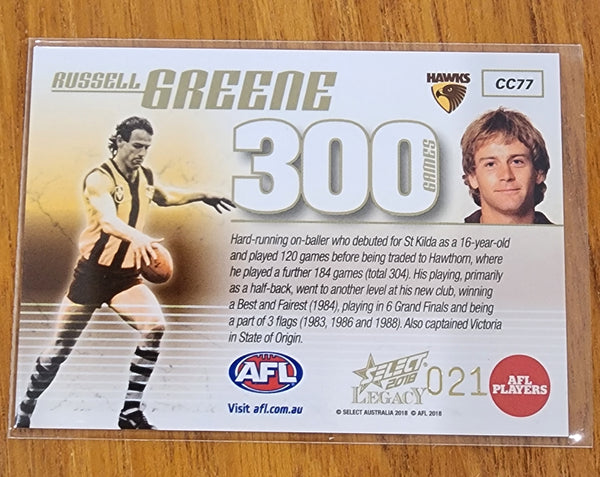 2018 AFL Select Legacy 300 games Russell Greene Hawthorn CC77 #21