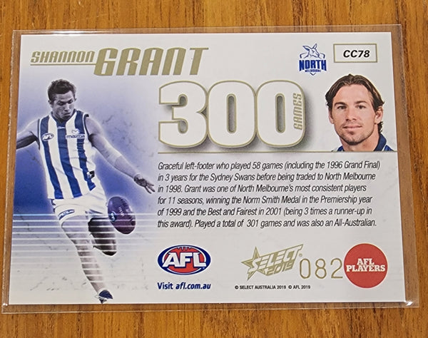 2019 AFL Select 300 games card Shannon Grant Kangaroos CC77 #82