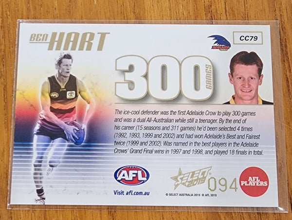 2019 AFL Select 300 games card Ben Hart Adelaide Crows CC79 #94