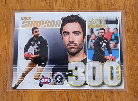2019 AFL Select Dominance 300 games card Kade Simpson Carlton CC80 #122