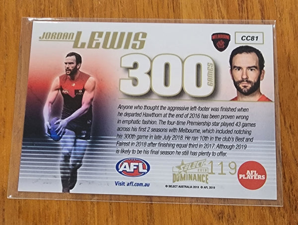 2019 AFL Select Dominance 300 games card Jordan Lewis Melbourne CC81 #119