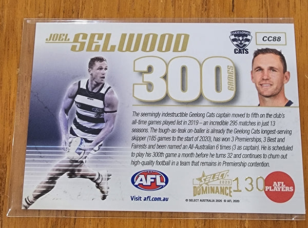 2020 AFL Select Dominance 300 games card Joel Selwood Geelong cats CC88 #130