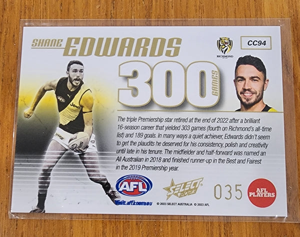 2023 AFL Select 300 games card Shane Edwards Richmond CC94 #35