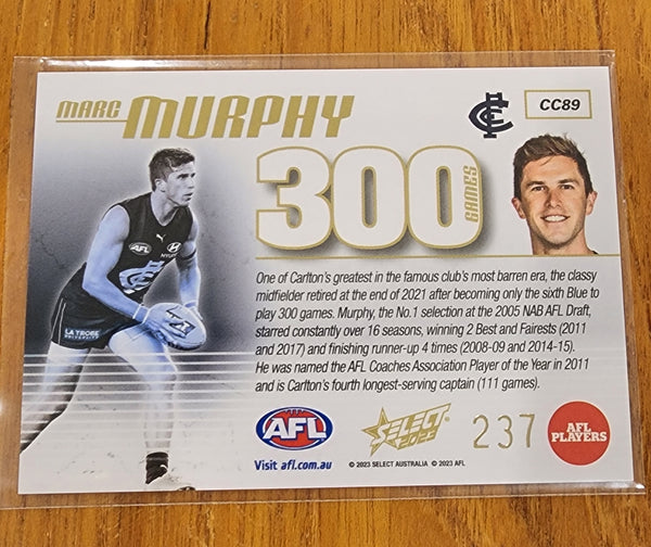 2023 AFL Select 300 games card Marc Murphy Carlton CC89 #237