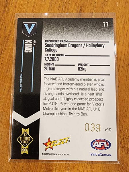 2017 AFL Select Future Force Max King Victoria Metro 39/40