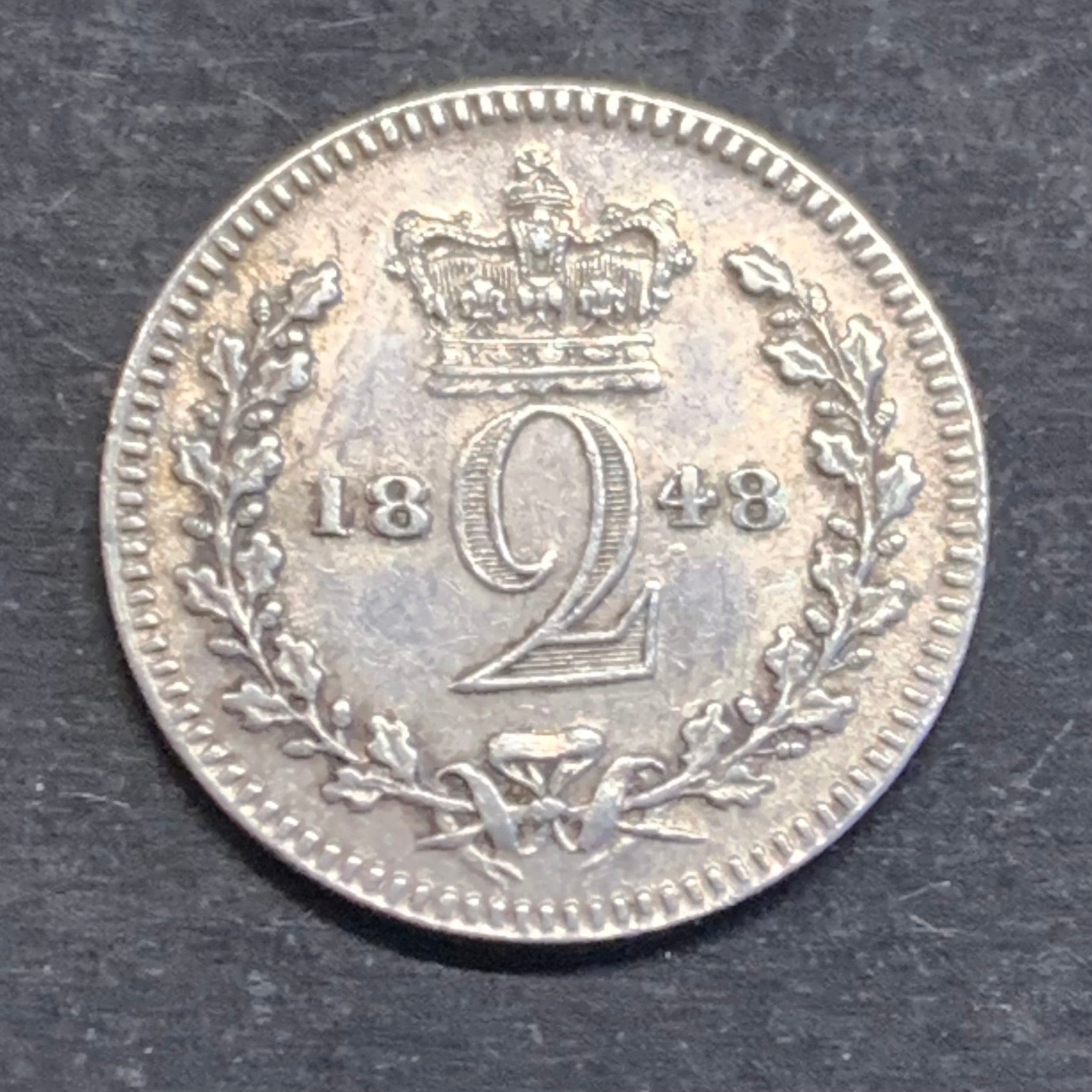 UK Great Britain 1848 Queen Victoria Maundy 2d Two Pence Coin EF