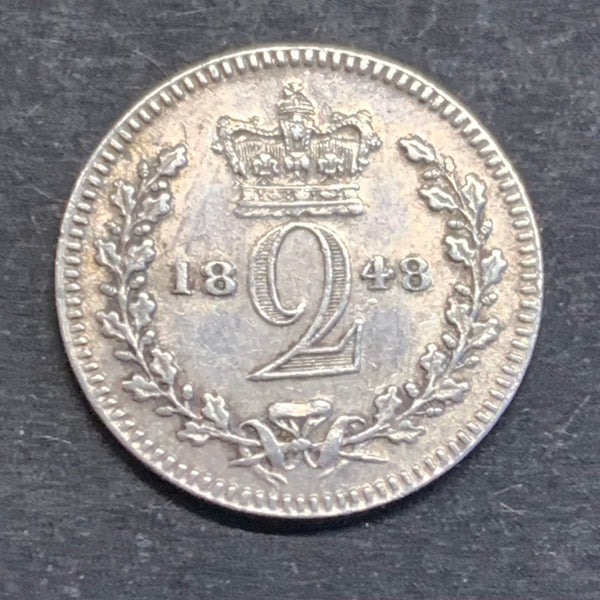 UK Great Britain 1848 Queen Victoria Maundy 2d Two Pence Coin EF