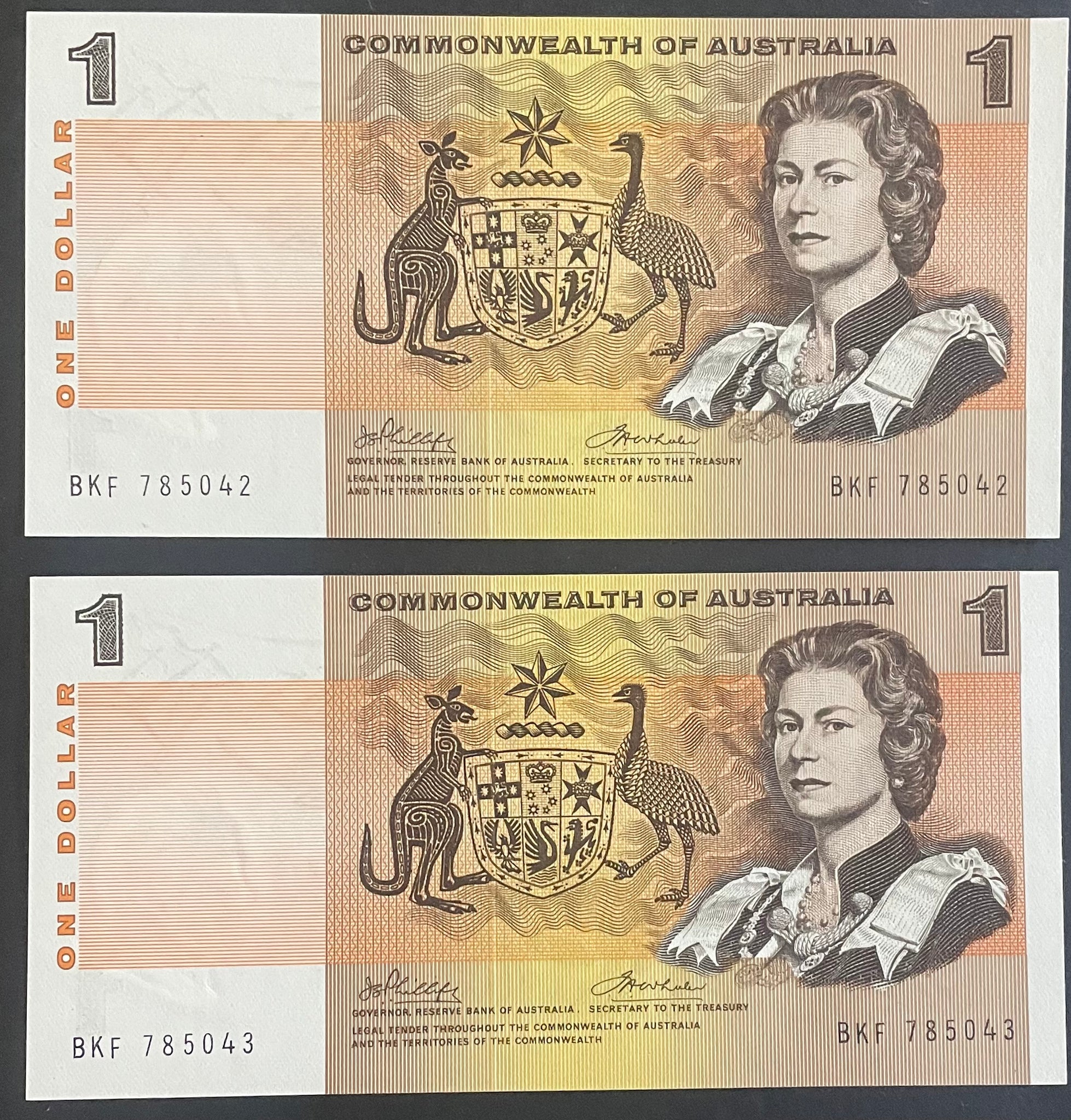 Australia 1974 R74 $1 Commonwealth of Australia Phillips/Wheeler Uncirculated PAIR