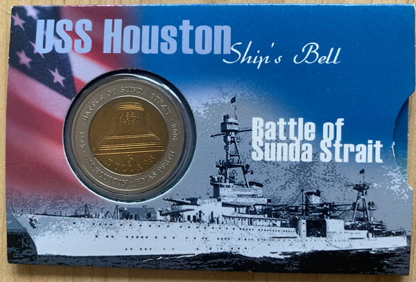 Australia 2002 $5 USS Houston Ship's Bell. Uncirculated coin