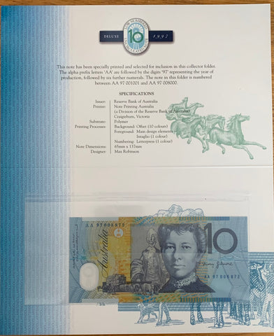 1997 $10 & $20 Australian Deluxe Banknote Folders Matching Serial Numbers