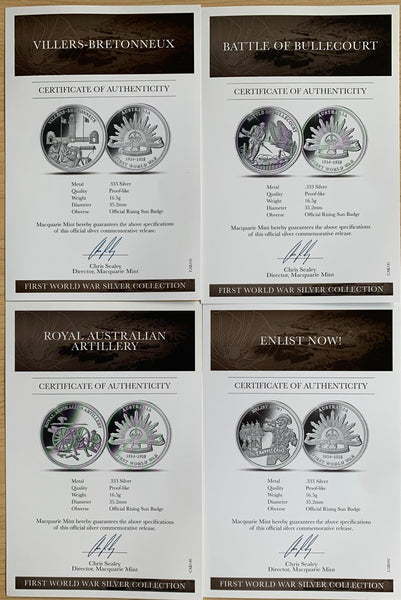 Macquarie Mint First World War Silver 10 Medallion Collection with Gold Coin