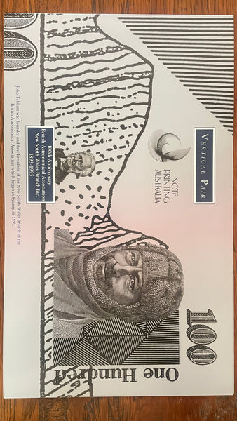 Australia 1995 $100 Uncut Vertical Pair Black Serial Numbers Banknote Folder