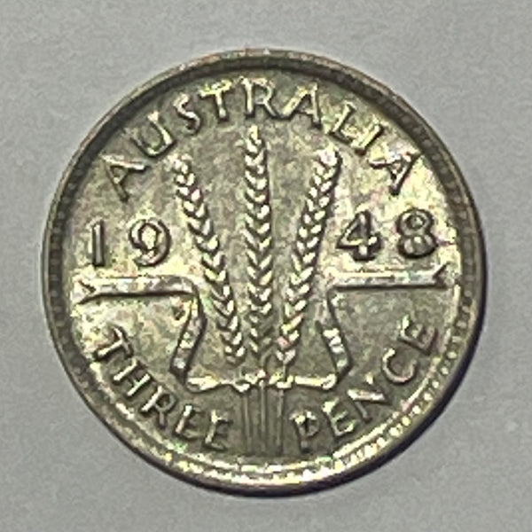 Australia 1948 3d Threepence Silver Coin "Filled 8" Variety Fine Condition