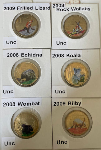 2008 - 2009 Royal Australian Mint $1 Land Series Set of 6 coloured Coins