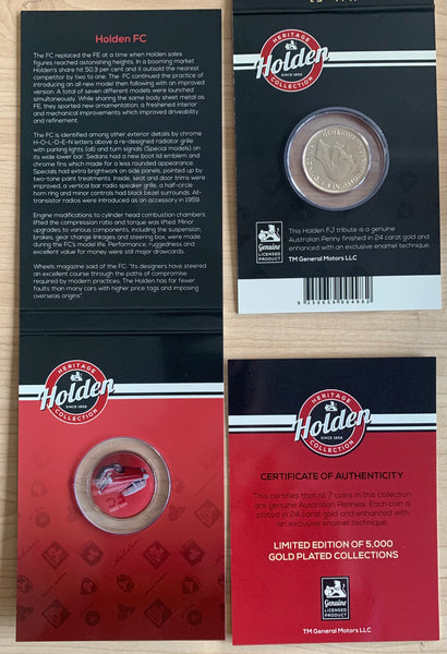 Holden Heritage Collection of 7 Gold plated enamel Pennies