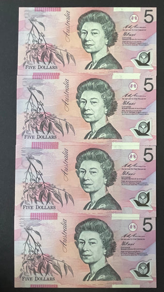 Australia $5 Five Dollar MacFarlane/Evans Uncirculated Run of 4 R218aF Mc304