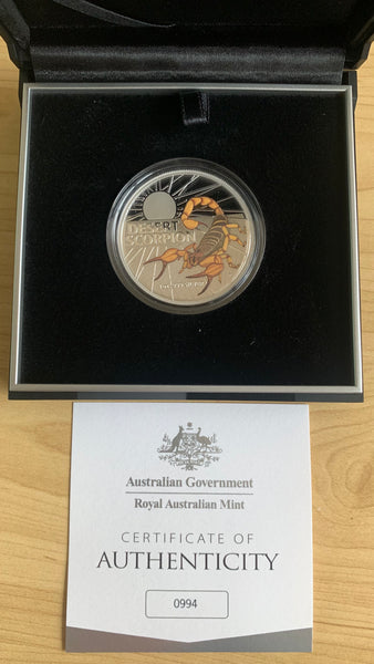 Australia 2023 $5 Coloured Proof Coin Desert Scorpion one ounce Silver Proof
