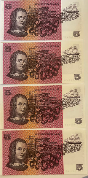 Australia R208 $5 Johnston/Stone Uncirculated Run of 4