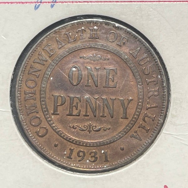 Australia 1931 1d One Penny 'Dropped 1 Variety' Fine Condition