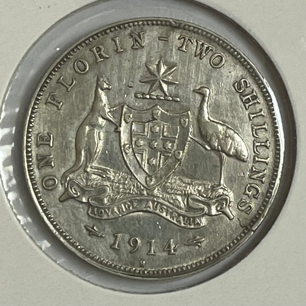 Australia 1914H 2/- Florin Silver Coin Extremely Fine Condition
