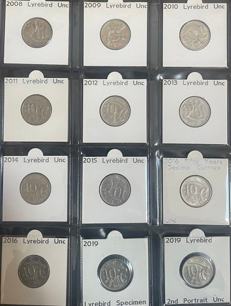 Australian 1967 to 2019 10c uncirculated Coin Collection