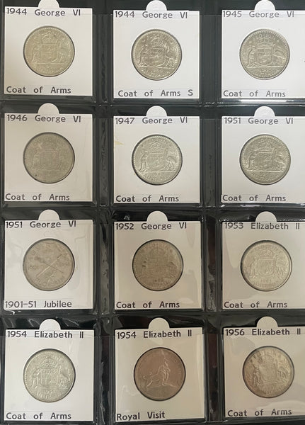 Australia 1910-63 Complete Set of 2/- Florin Silver Coins. Very Good to Extremely Fine