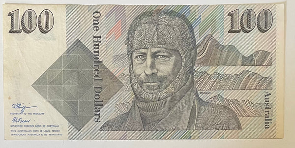 Australia 1990 $100 Higgins Fraser Circulated Banknote. R612