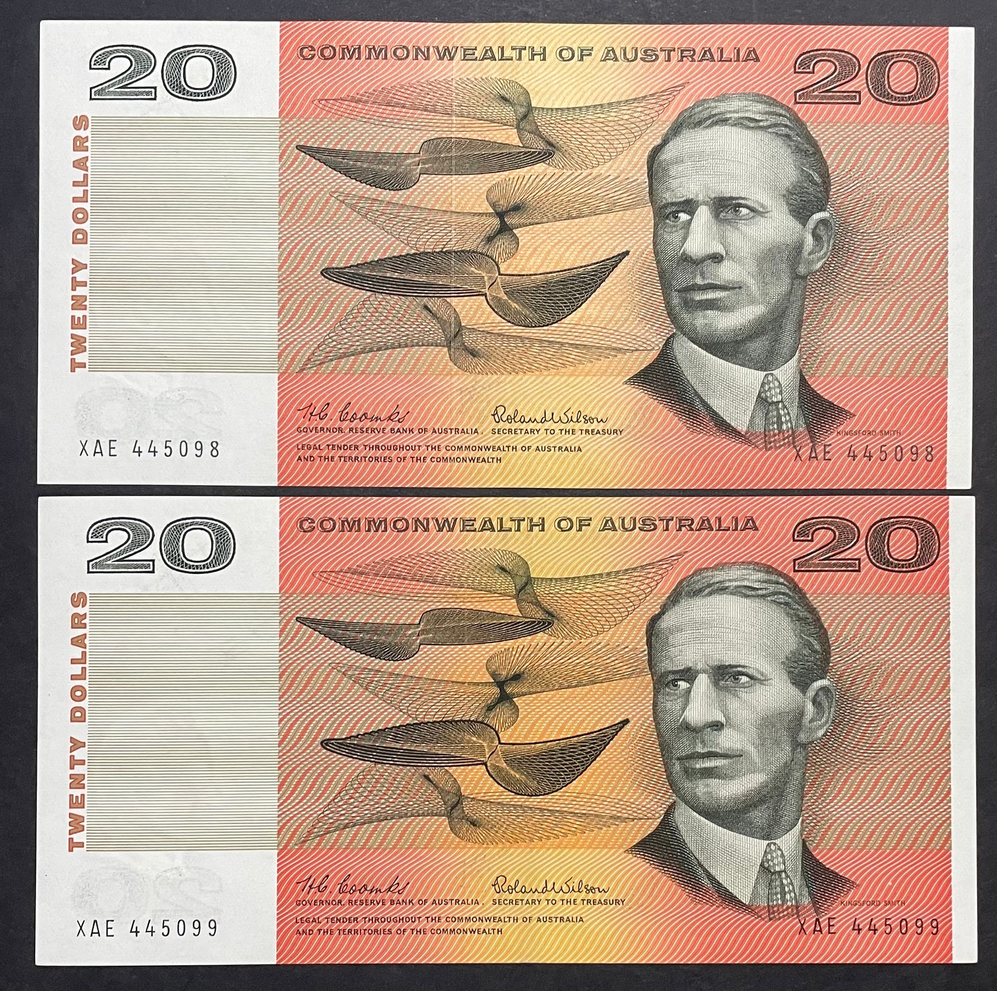 Australia 1966 $20 Coombs Wilson Banknote Uncirculated Pair R401