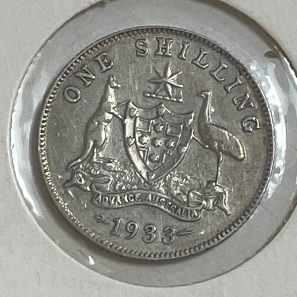 Australia 1933 One Shilling 1/- Silver Rare date in Very Fine VF Condition