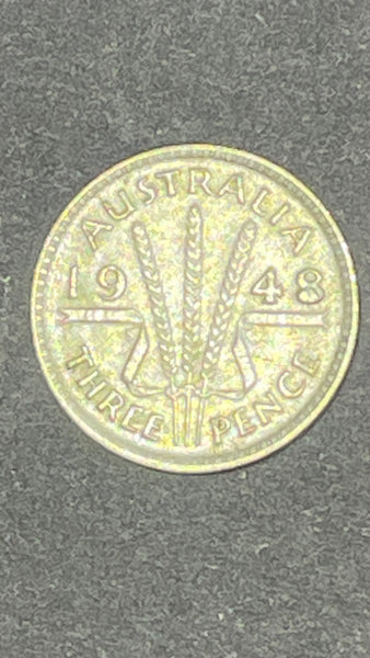 Australia 1948 3d Threepence Silver Coin "Filled 8" Variety Fine Condition