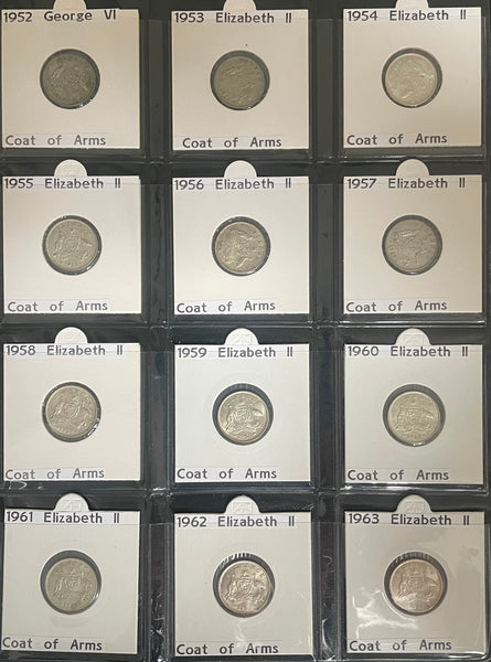 Australia 1910-64 Six Pence 6d Complete collection. Silver