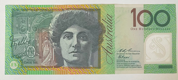 Australia 1996 $100 First Polymer Signed Fraser Evans Uncirculated Banknote. R616