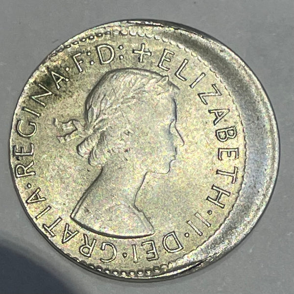 Australia 1963 6d Sixpence Mis-Strike Variety Silver Coin Uncirculated Condition