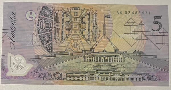 R214i Mc301 Five Dollar $5 Fraser/Cole Pale Green Serial Polymer Uncirculated