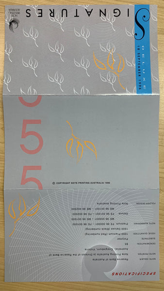 Australia 1996 $5 Signatures Polymer Uncirculated Banknote Deluxe Folder