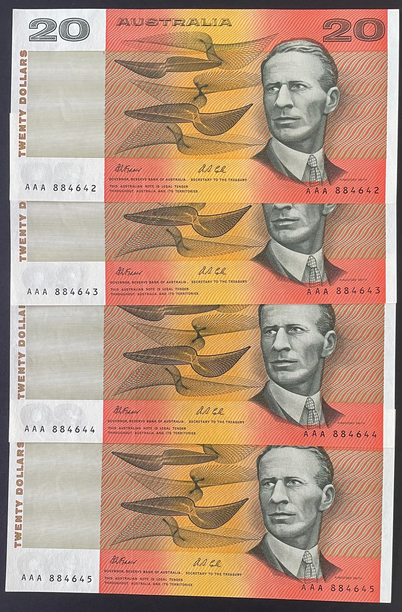 Australia 1991 $20 AAA Fraser Cole Uncirculated Run of 4 R413i