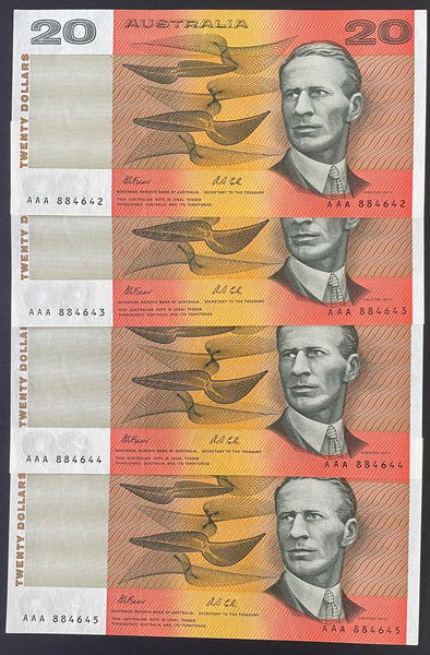 Australia 1991 $20 AAA Fraser Cole Uncirculated Run of 4 R413i