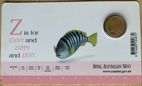 2015 Aussie Alphabet Coloured $1 coin "Z" Zebra Fish