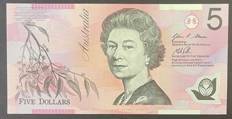 R222a $5 Stevens/Parkinson Polymer Uncirculated Banknote