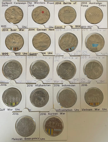 Australia 2014 - 2016 Royal Australian Mint Fifty Cents 50c Australians at War set of 18 Uncirculated Coins