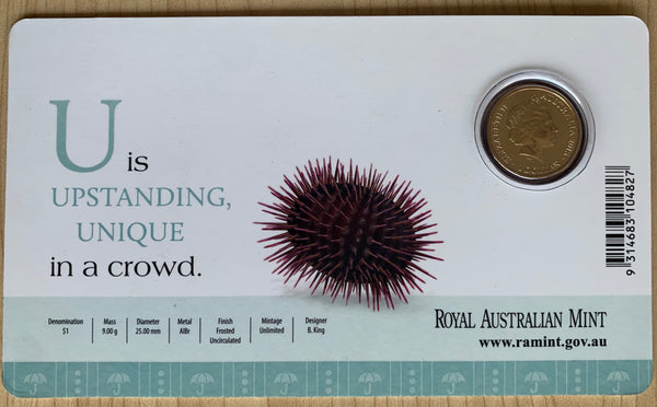 2015 Aussie Alphabet Coloured $1 coin "U" Sea Urchin