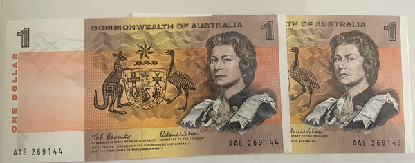 Australia 1966 $1 Commonwealth of Australia Coombs/Wilson Banknote Pair Uncirculated R71