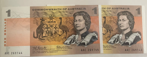 Australia 1966 $1 Commonwealth of Australia Coombs/Wilson Banknote Pair Uncirculated R71